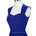 Grace Karin Women Summer Pencil Dress High Stretchy Sleeveless Nylon-Cotton Spandex Blue Retro Vintage Dress CL008945-1